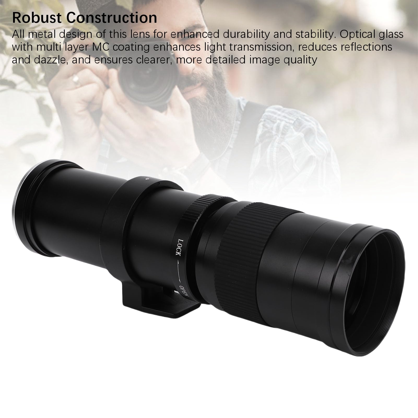 Lazmin112 420-800mm F8.3 Obiettivo Teleobiettivo Zoom, Per Attacco F Fotocamera Reflex, Messa a Fuoco Manuale, Angolo Di Visione 6°, Vetro Ottico, Rivestimento Multistrato Mc Coate (Nero)