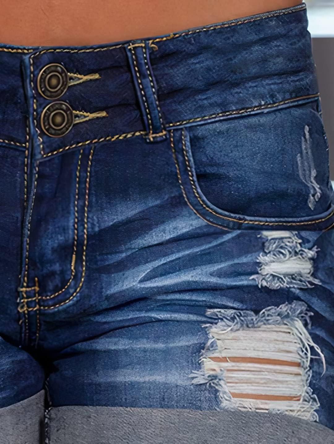 Flamingals Women' Distressed Cuff Hem Denim Mini Shorts Low Waist Casual Shorts - Image 4