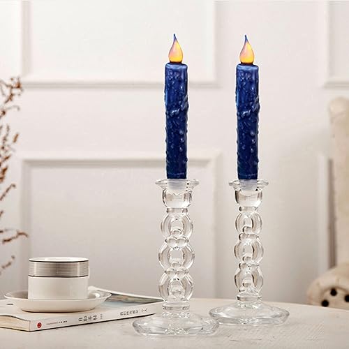 Miniatura 4 de CVHOMEDECO. Velas de cera real sumergidas a mano con temporizador, luces LED rústicas sin llama, 6-34 pulgadas, azul marino, 6 unidades en un paquete