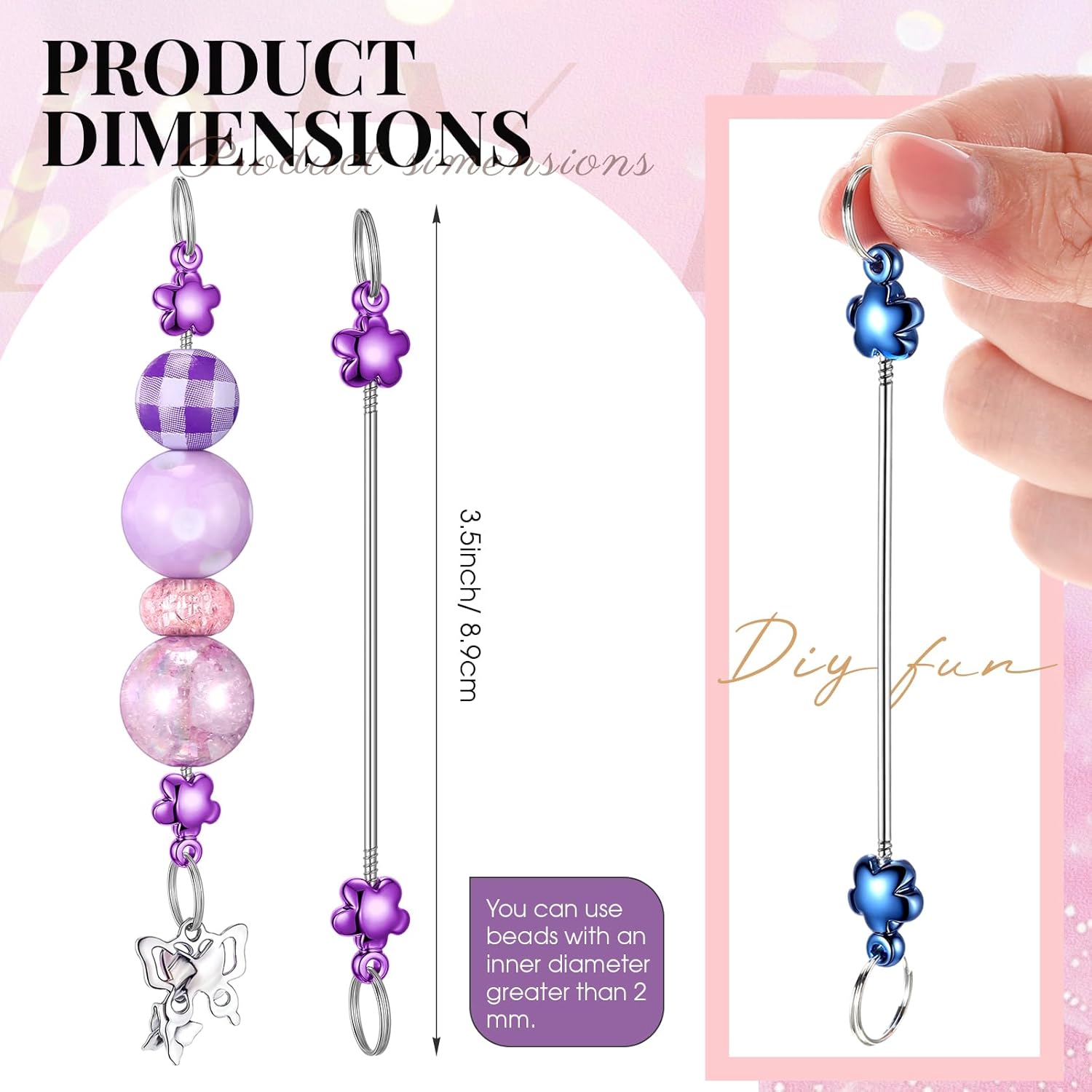 Tondiamo 24 Pcs Beadable Keychain Bars Bulk Blank DIY Metal Beaded Keychain Detachable Key Chain Accessories for Craft - Image 2