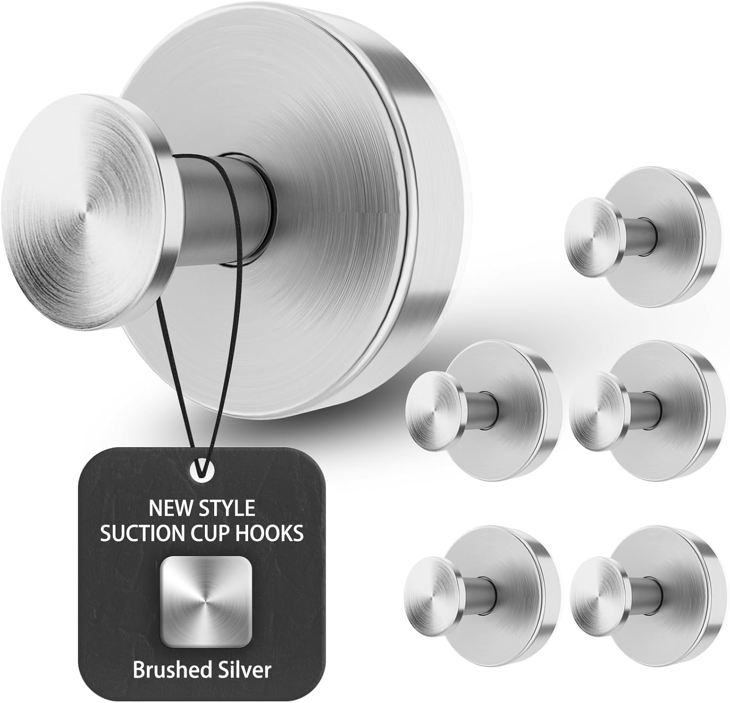Suction Cup Hooks for Glass Window,Removable Shower Hooks for Inside Shower,Metal Towel Hooks for Bathrooms,6 Pack(Silver)