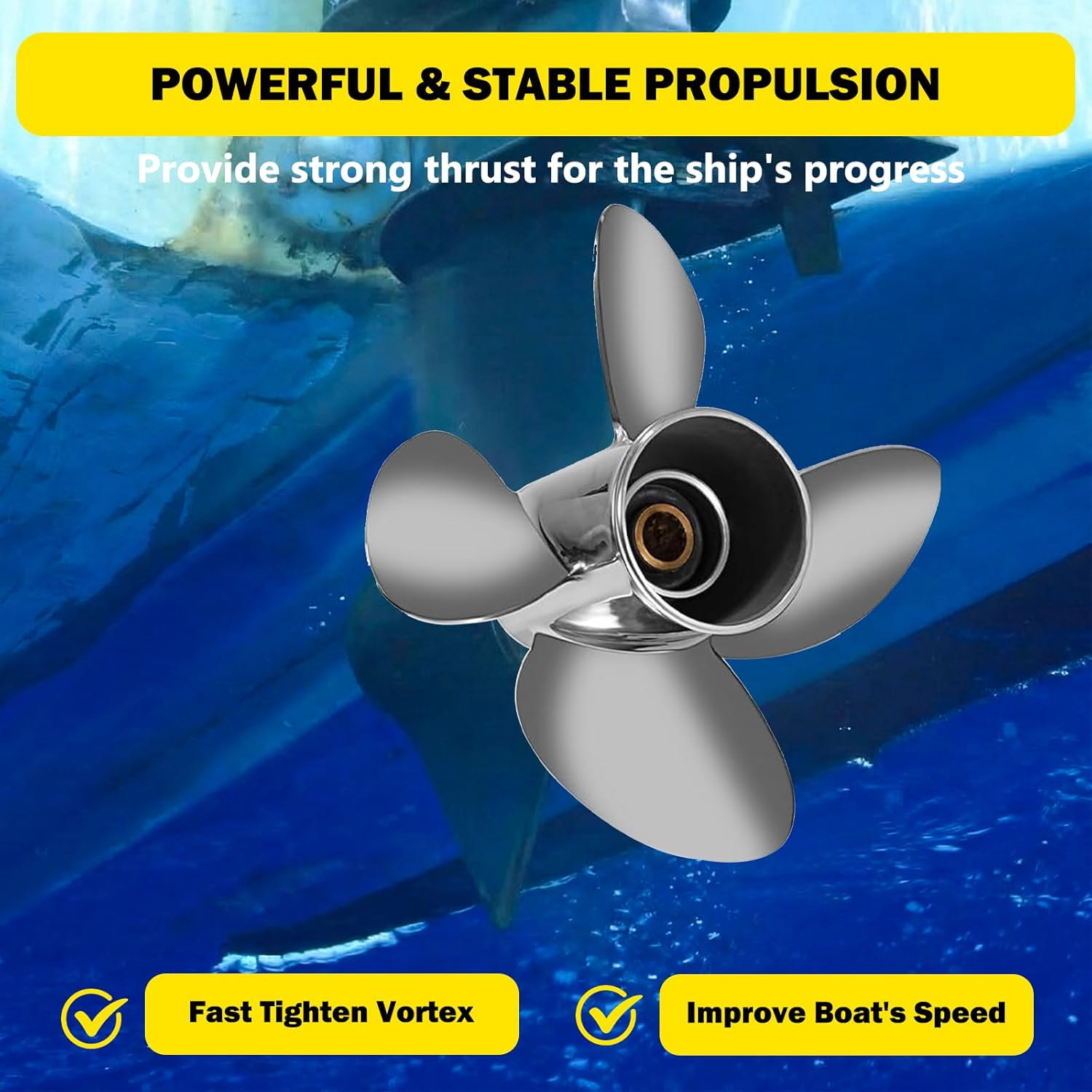 YOUNG PROPS 13 1/4 x 15 Stainless Steel Outboard Boat Propeller for Yamaha Engines 50 70 75 80 90 100 115 125 130HP 13.25 x15 Prop Hub Kits Included 15 Tooth