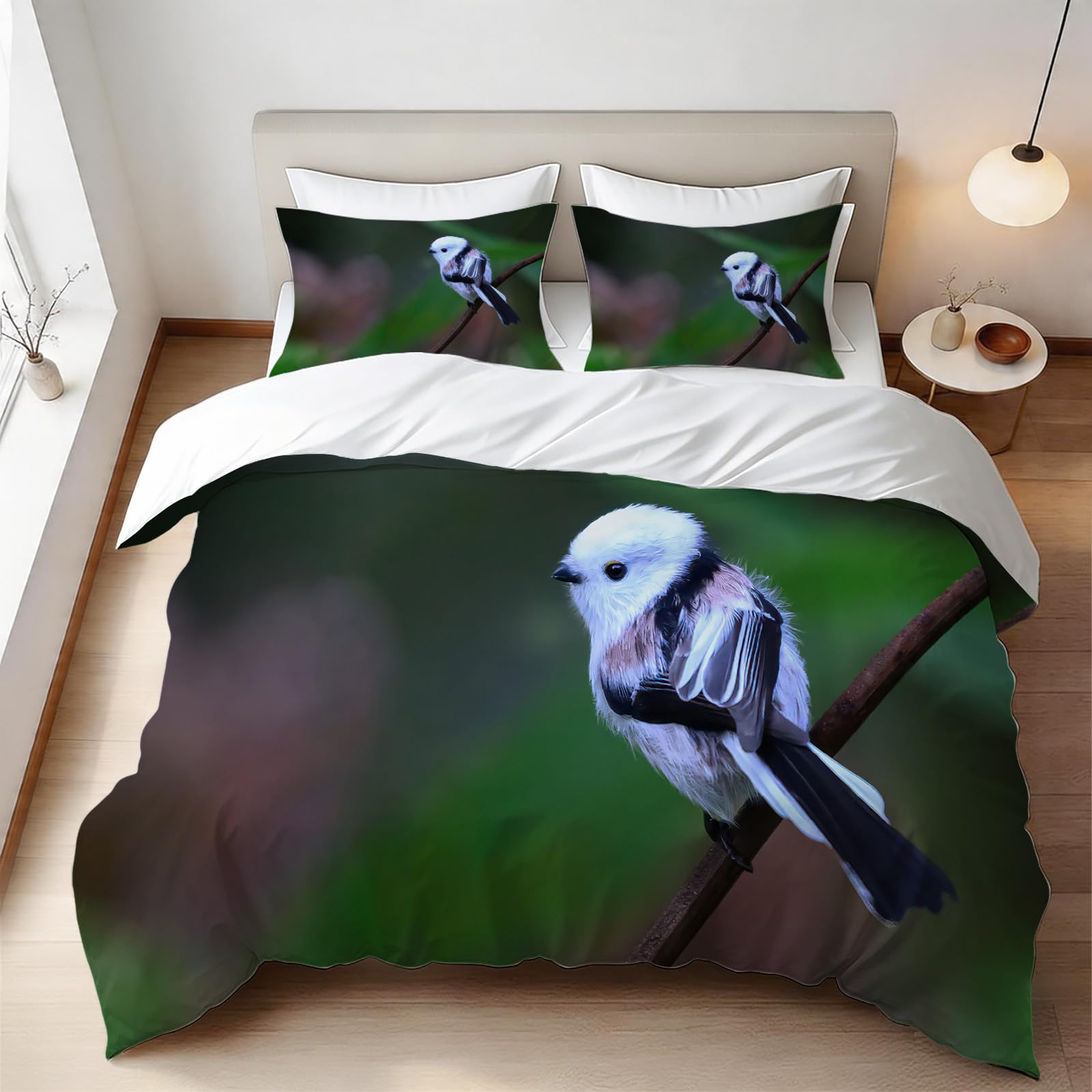 Housse de couette fermeture éclair 200x200 cm parure lit mésange douce