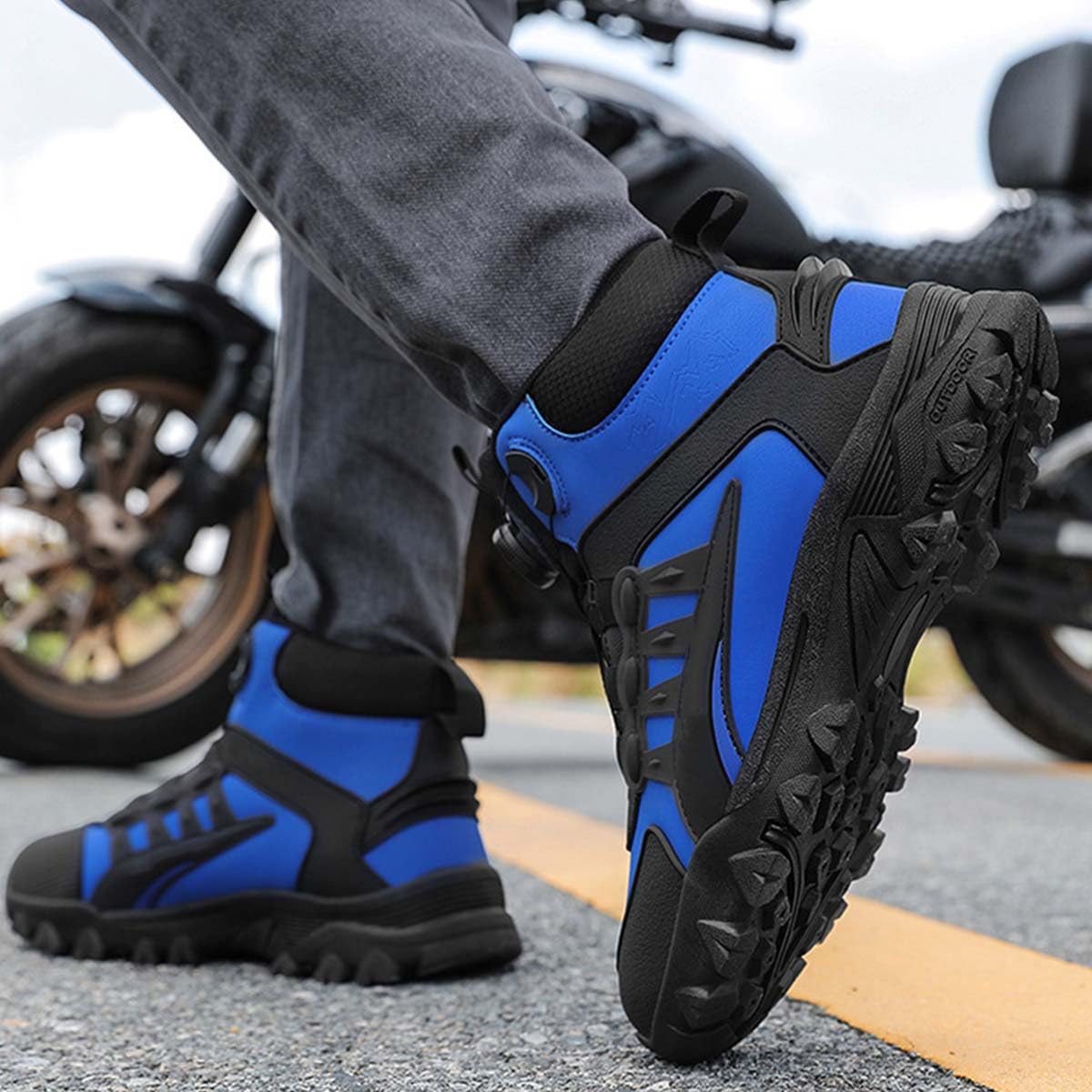 Stivali da Moto Uomo in Pelle Stivali da Motocross Racing | Stivaletti da Moto bassi, Protezioni per la Caviglia, Dita Rinforzate, Comfort Ergonomici, Suola Rinforzata