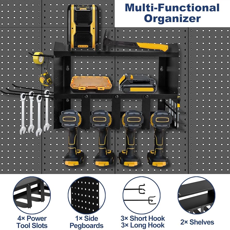 Mur Perforé Métal Porte Outils Mural LIFERUN - Panneau Perforé 118x59.5cm Avec 17 Crochets - Organisation Atelier Garage Etabli Atelier Garage