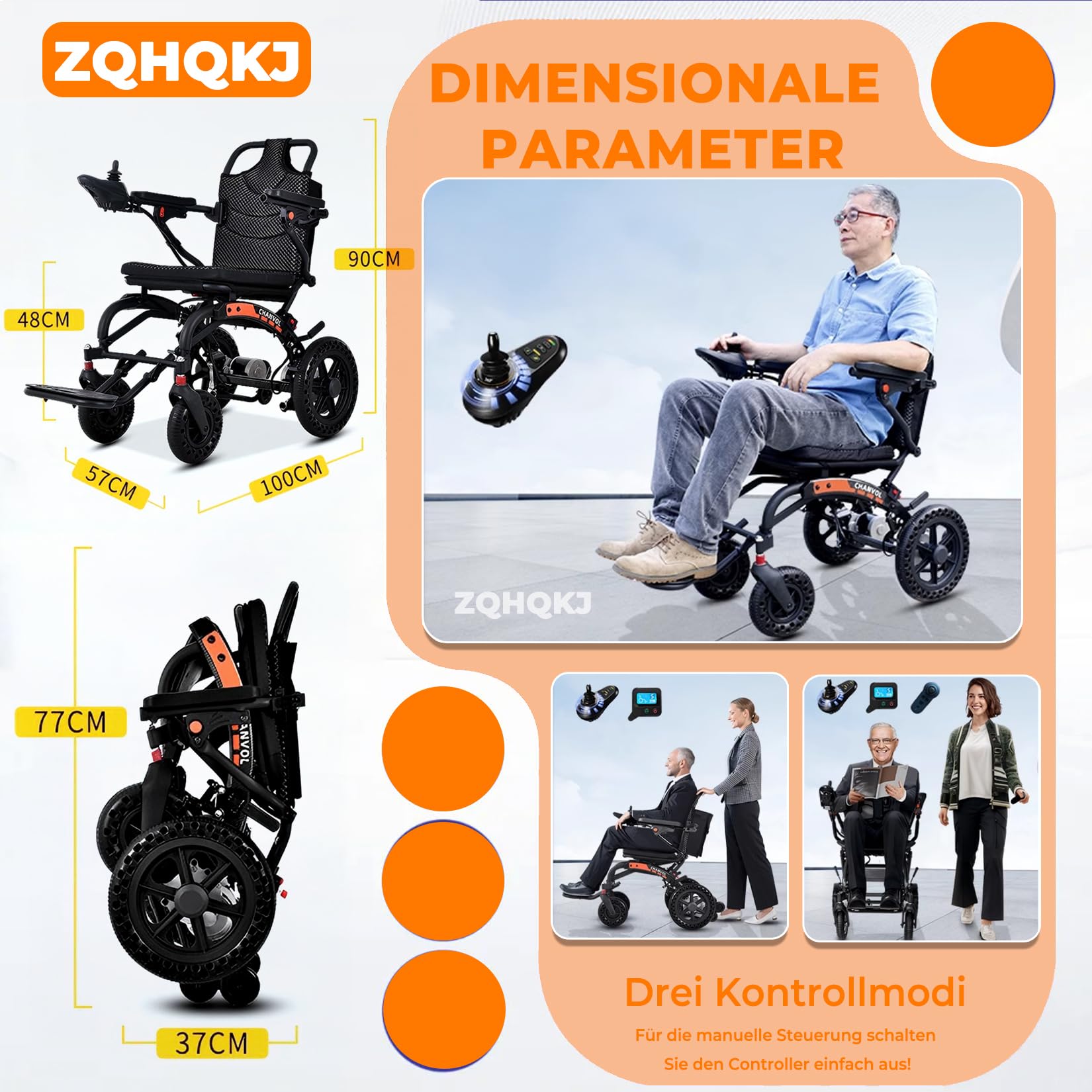 Elektryczny wózek inwalidzki, składany, lekki, z wyjmowaną baterią litową, zasięg 20-35 km, nośność 150 kg, tylko 15,8 kg, waga własna, 30 cm (12") Honeycomb Shock Wheel, 10 A