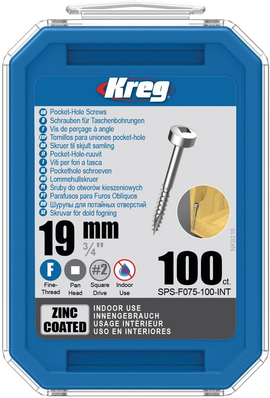Kreg Zinc Pocket-Hole Screws - SPS-F075-100 - 3/4-Inch - Fine Thread - Pan Head - Indoor - 100 Count