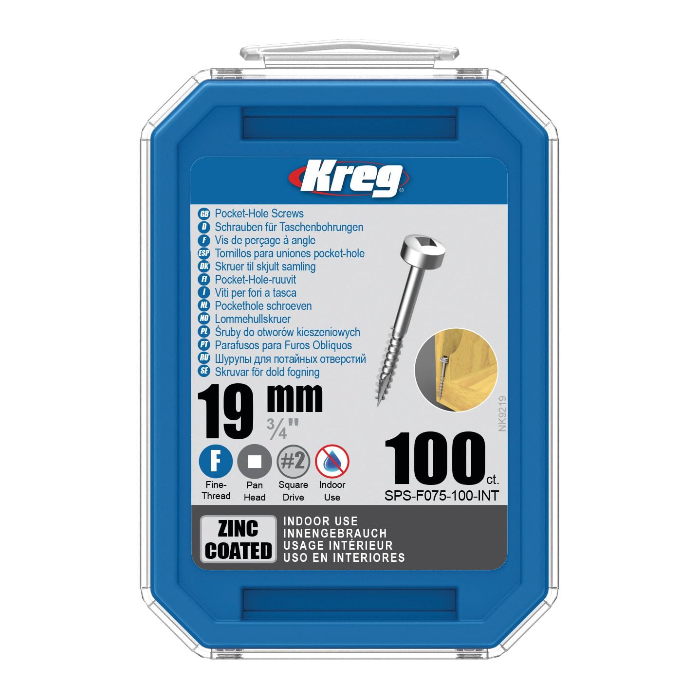 Kreg SPS-F075-100 Zinc Pocket Screws, 3/4 Inch #6 Fine Thread, Pan Head (100 Count)
