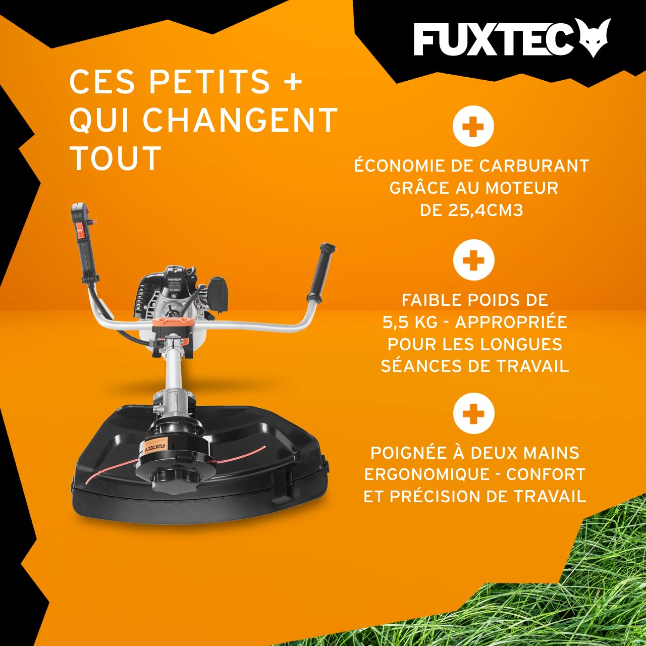 FUXTEC Débroussailleuse Thermique FX-MS125 25,4 cm³ 1 CV 5,5 kg Largeur de Coupe 305 mm