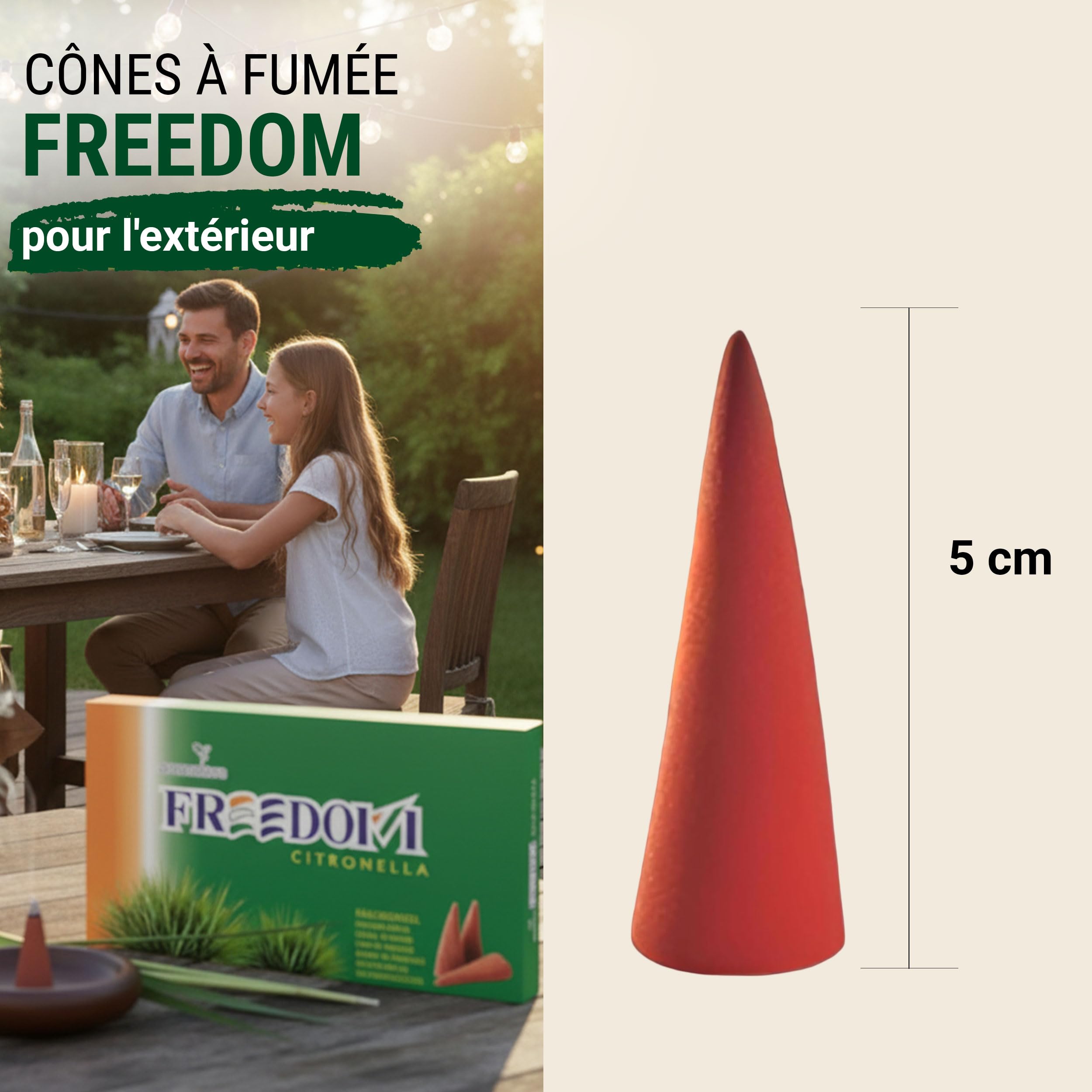 Aromalove Cônes d'encens XXL Freedom Citronnelle Longue durée Paquet de 50