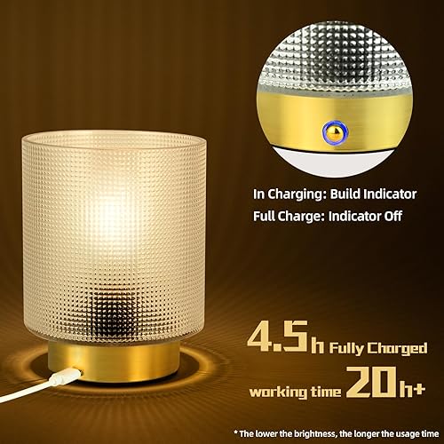 Miniatura 5 de MJ PREMIER Lámpara recargable inalámbrica, lámpara de cristal con pilas para corte de energía, lámparas de noche táctiles portátiles de brillo