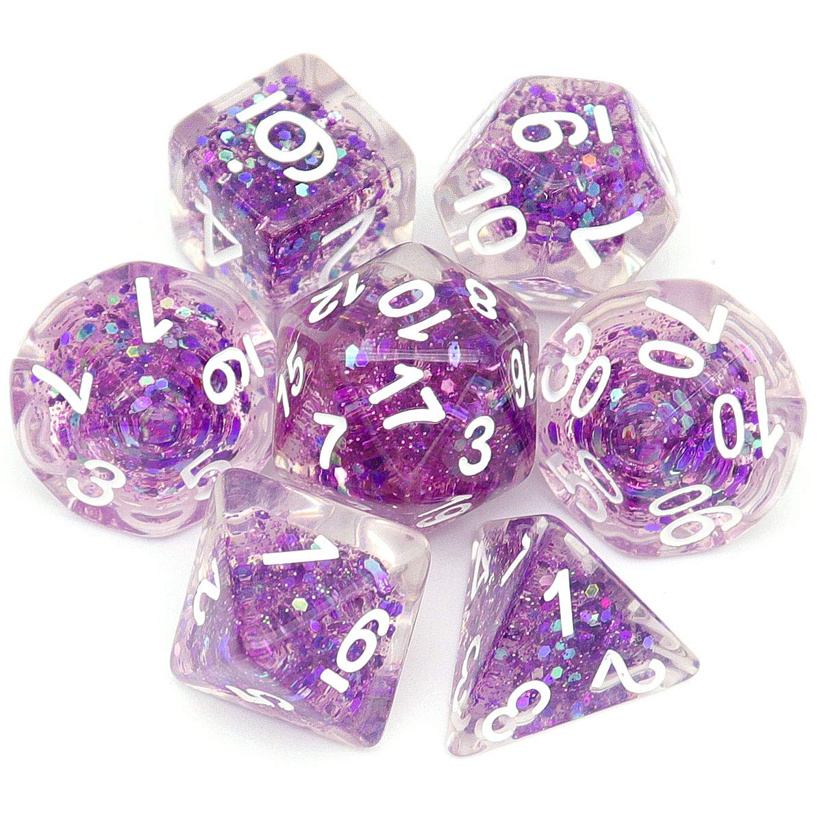 Haxtec DND Dice Set 7PCS Polyhedral D&D Dice for Roleplaying Dice Games as Dungeons and Dragons-Purple Green Shift Glitter Core
