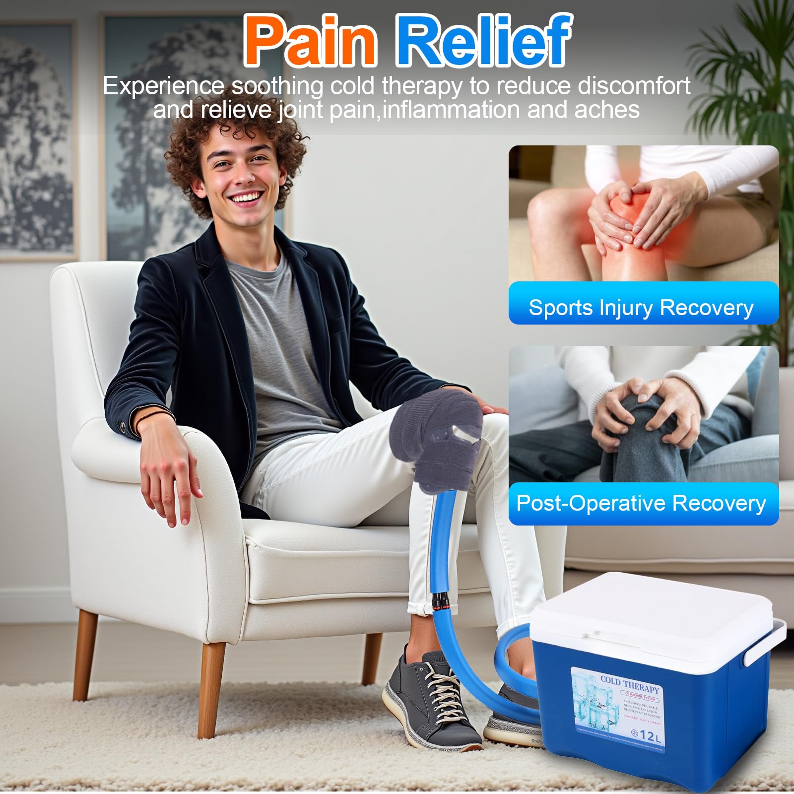 Máquina de terapia de frío, sistema de congelación de crioterapia para reemplazo de rodilla, máquina de hielo con almohadilla universal para rodilla, espalda, pierna y cadera