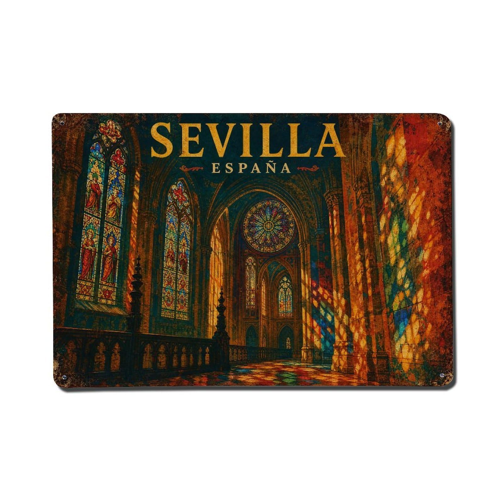 Tgrcjimh Style Metal Tin Sign Seville Spain Vintage Travel