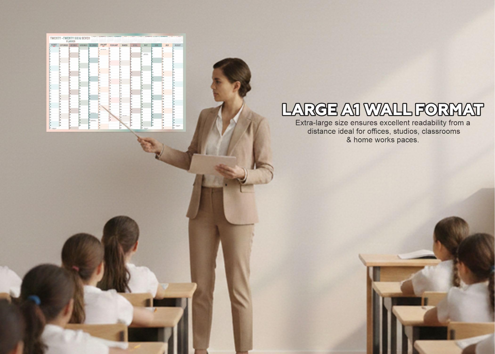 Agenda mural 2026-2027 A1 calendrier académique annuel grand planificateur août à août poster 59,4 x 84,1 cm
