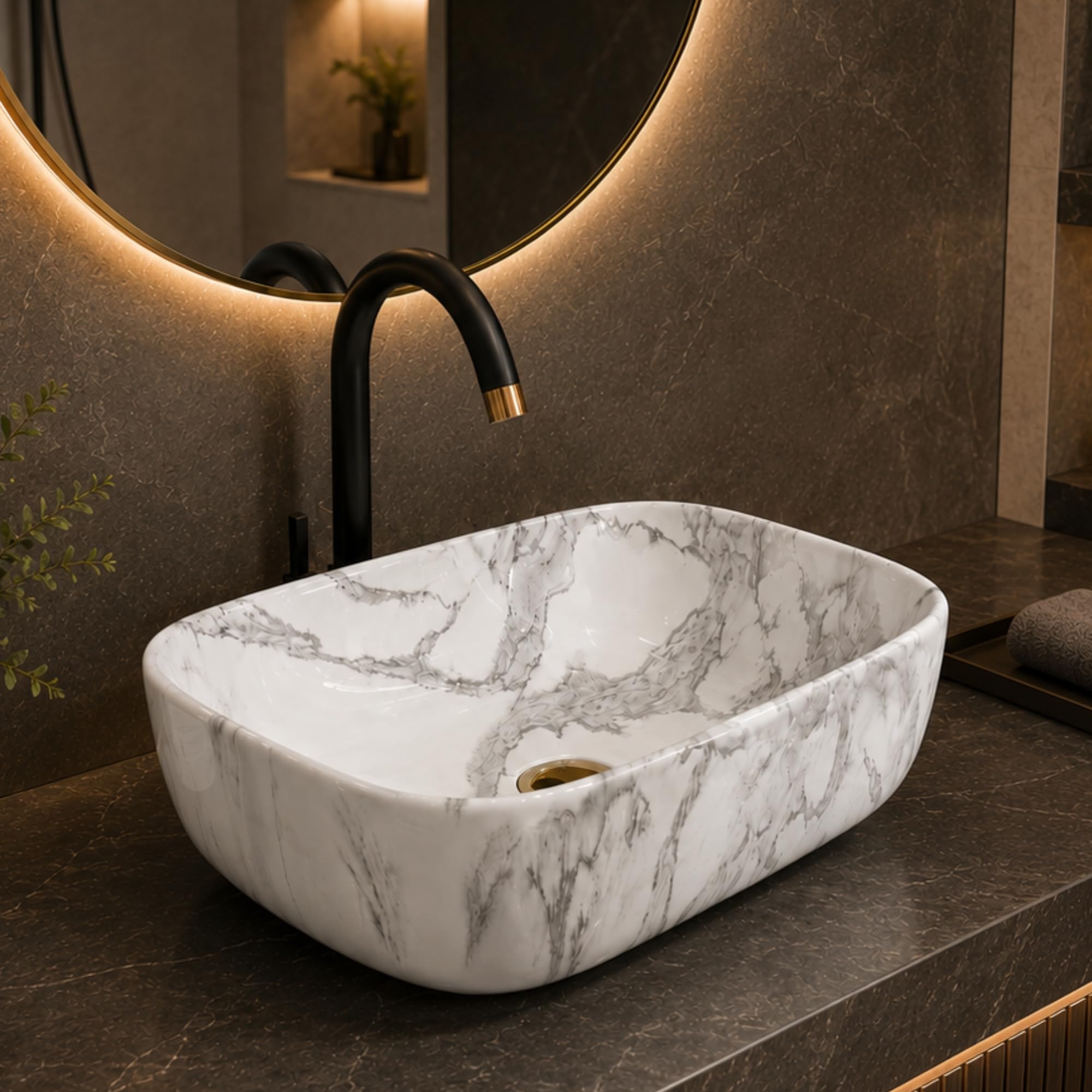 Glossy Ceramic Wash Basin - Marble Vanity Sink -22 Glossy Ceramic Wash Basin - Marble Vanity Sink -22