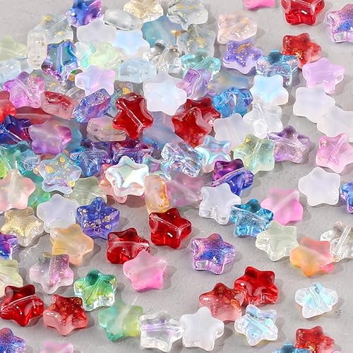 Miniatura 2 de 120 cuentas de estrella de 0.315 pulgadas de color mixto, cuentas de cristal de cinco estrellas puntiagudas para pulseras, dijes de estrella de