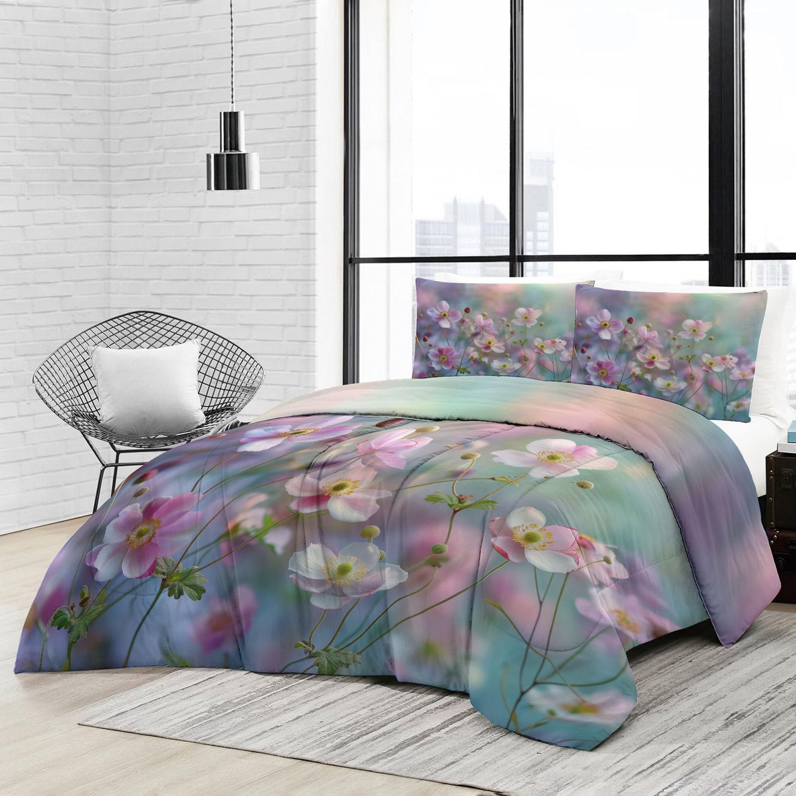 CozyRest Edredon Relleno nordico Cama Infantil Algodón - Floral Encantador Rústico Cama 105 - Bebe rellena Juego de Manta 200x200 cm con Almohada 50 x 75 cm por niños e niñas
