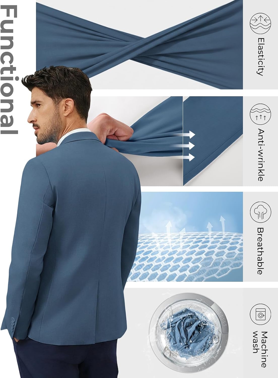 PJ PAUL JONES Men's Lightweight Sport Coat Casual One Button Blazer Breathable Sportcoat - Image 3