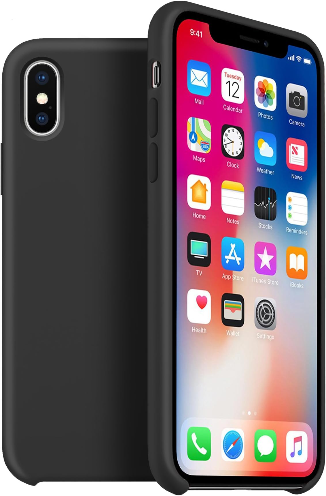 Arrive Silicone Case Compatible with 2017/18 iPhone X, XS - Snug Fit - Microfiber Cloth Lining - Wireless Charging Compatible - Retail (Black)