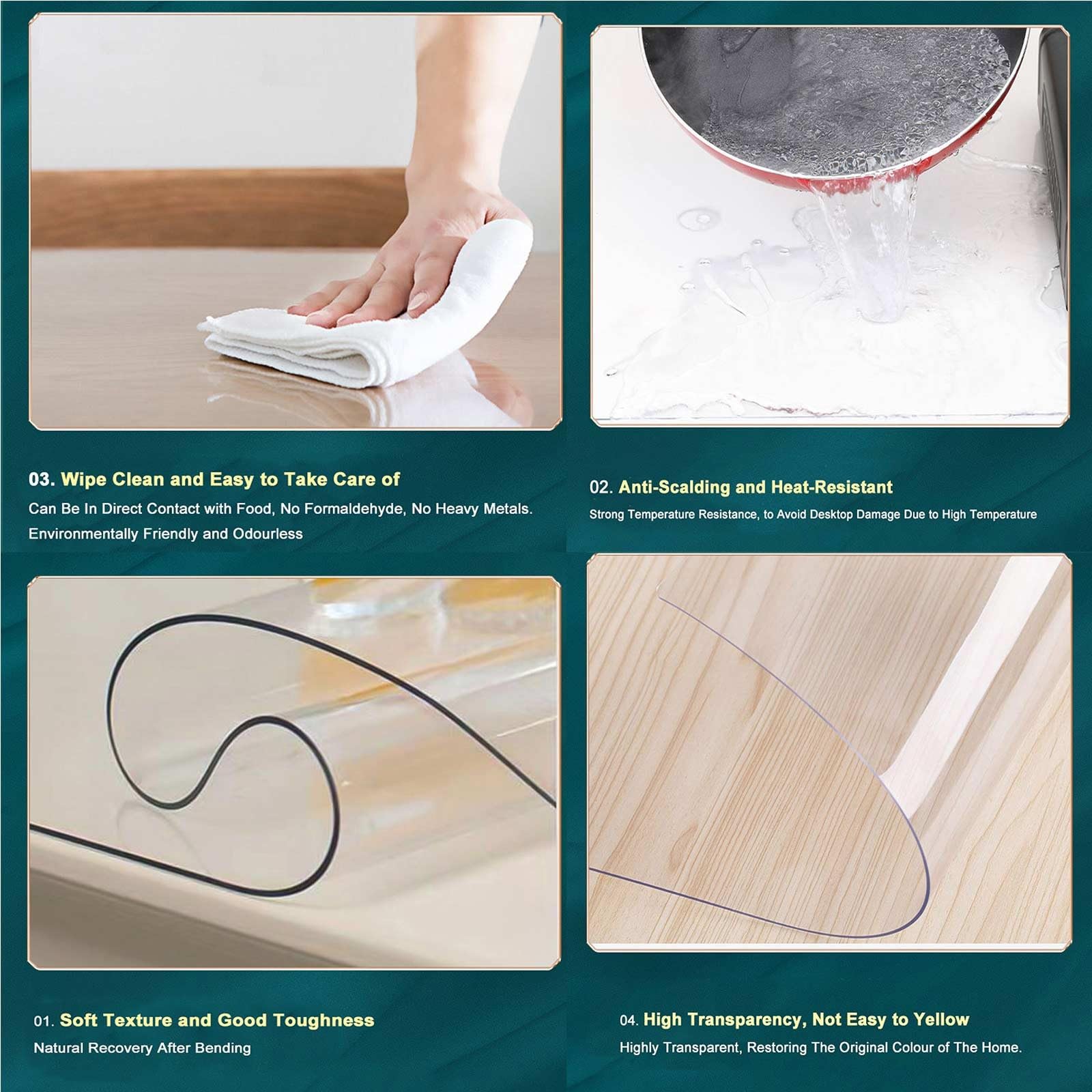 Copertura Protettiva Trasparente per Scrivania Copertura Protettiva per Tavolo In PVC Satinato Trasparente da 1,60mm di Spessore per Cucina, Tavolo da Pranzo, Scrivania, Tavolino da Caffè(Frosted,120x