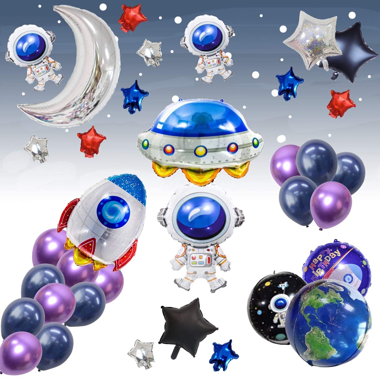 Party Propz Space Theme Birthday Decoration Kit – 36 Pcs Universe Balloons, Rocket, Astronaut Balloon, Moon, Star Foils – Space Theme Cutouts, Birthday Decoration Kit for Boys (Foil)
