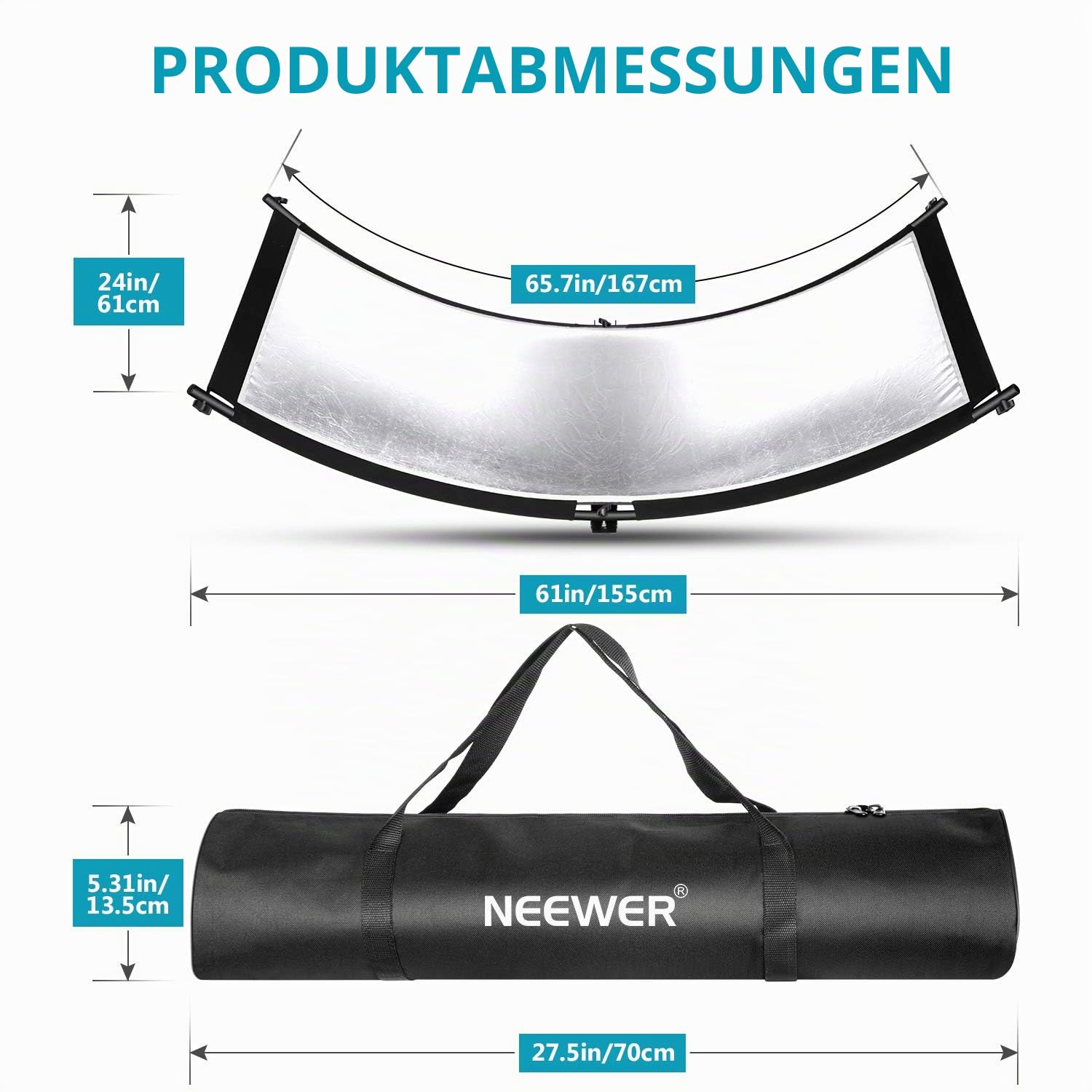 NEEWER U Typ Licht Diffusor Reflektor für Studio und Fotografie Situation mit Tragetasche, Arclight Gebogener Reflektor 167 x 61cm in Schwarz/Weiß/Gold/Silber (Lichtständer Nicht enthalten)