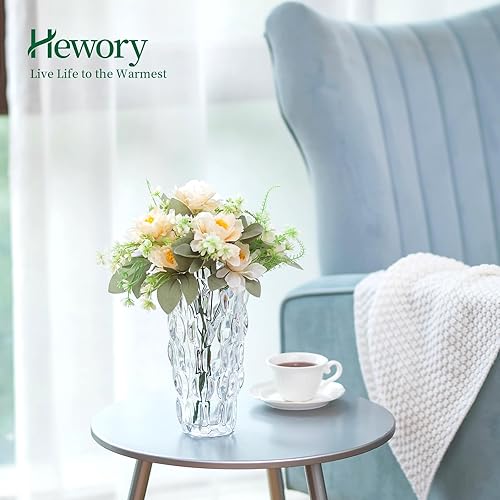 Miniatura 3 de Hewory - Florero grande de cristal para flores, florero de ramo de flores de cristal transparente adornado de 9.5 pulgadas de alto para centros de
