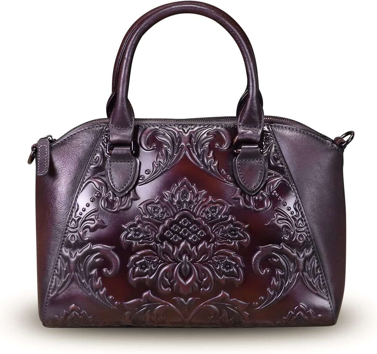 Genuine Leather Purses and Handbags for Women Vintage Embossed Leather Top Handle Bag Satchel Crossbody Shoulder Bag Strap - Image 3