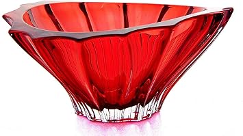 Czech Bohemian Crystal Glass Bowl-Vase 8-Dia Red Vintage European Design Plantica Elegant Centerpiece Fruits Desserts Decorative Home Decor Birthday Wedding Housewarming