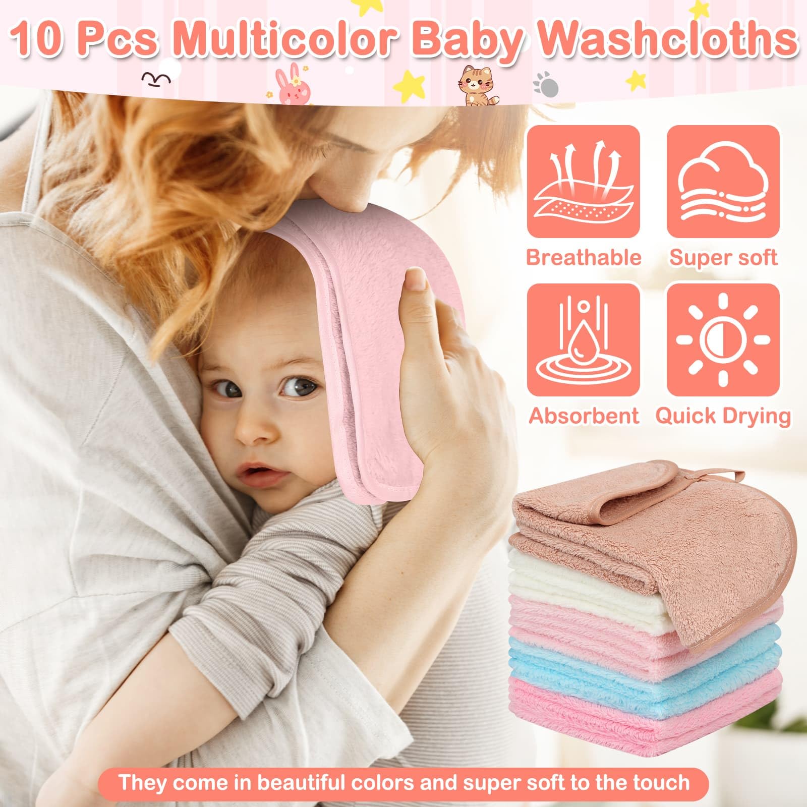 Babyhandtücher mit Kapuze, 5 Stück, weiche Baby-Badetücher mit Kapuze für Babys, 10 Stück Baby-Waschlappen für Neugeborene, Kleinkinder und Kinder, ultra saugfähig, beste Geschenke für Jungen und