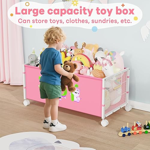 Miniatura 3 de Caja de juguetes grande, organizador de almacenamiento de juguetes para niños, baúl de juguetes para niños pequeños con ruedas de 360°, caja de
