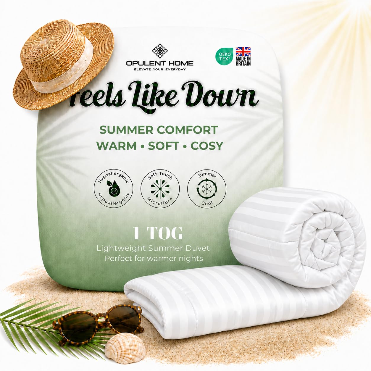 Opulent Home Single Duvet 1 Tog Lightweight Summer Duvet - Anti-Allergy Hypoallergenic Hollowfibre Quilt, OEKO-TEX Certified, Made in UK, Machine Washable, 135 x 200 cm