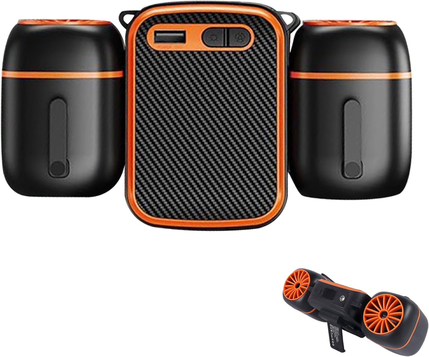 Portable Waist Fan Clip on 1000mAh Wearable Belt Personal Fan Rechargeable Hands-Free Cooling Neck Fans with Dual Outlet, 3 Speeds 12500RPM Strong Airflow, Max 24H Working Time for Outdoor Camping