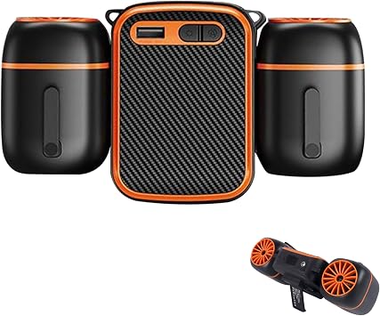 Portable Waist Fan Clip on 1000mAh Wearable Belt Personal Fan Rechargeable Hands-Free Cooling Neck Fans with Dual Outlet, 3 Speeds 12500RPM Strong Airflow, Max 24H Working Time for Outdoor Camping