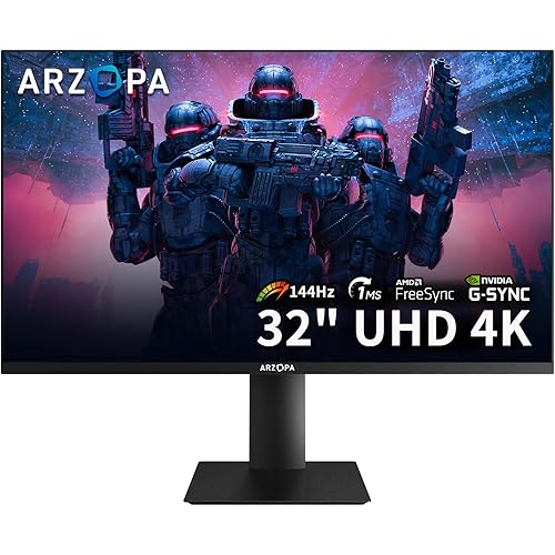 ARZOPA 32” 4K UHD (3840x2160) Gaming Monitor 144HZ IPS Screen, Height Adjustable Stand, VESA Mountable, Support AMD Freesync & NVIDIA G-Sync, DP 1.4, HDMI 2.1 -M3RC