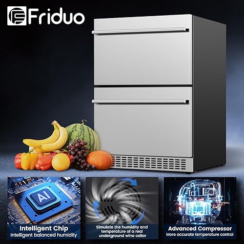 Miniatura 4 de Refrigerador de cajones para exteriores de 24 pulgadas, con puerta de acero inoxidable, para debajo del mostrador, refrigerador independiente o