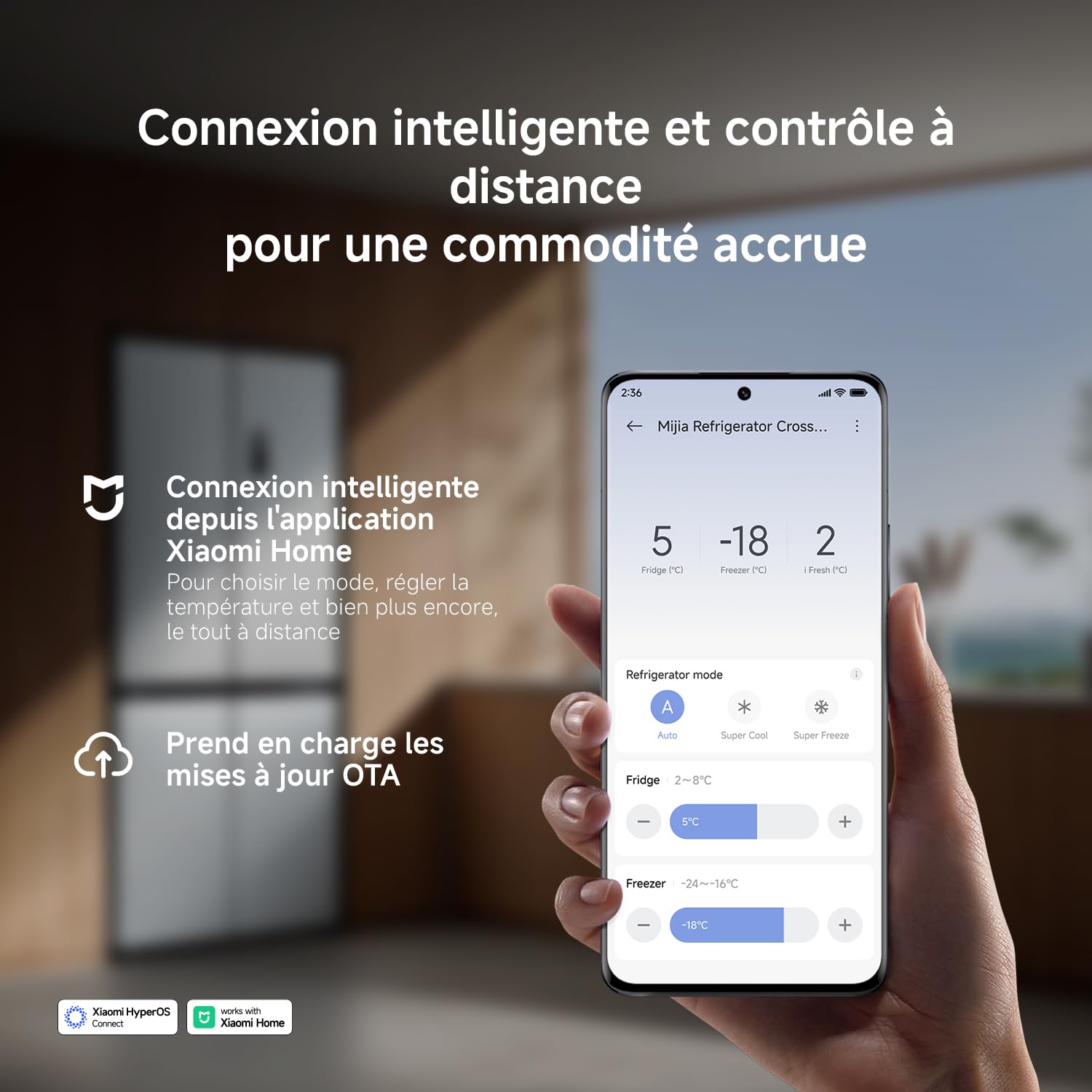 XIAOMI Mijia Réfrigérateur Multi-portes 502L, No Frost, Zone convertible i Fresh, Ag⁺ Antibactérien, Dual Inverter, Contrôle Intelligent, Faible Niveau Sonore, Argent, W852×D600×H1912 mm