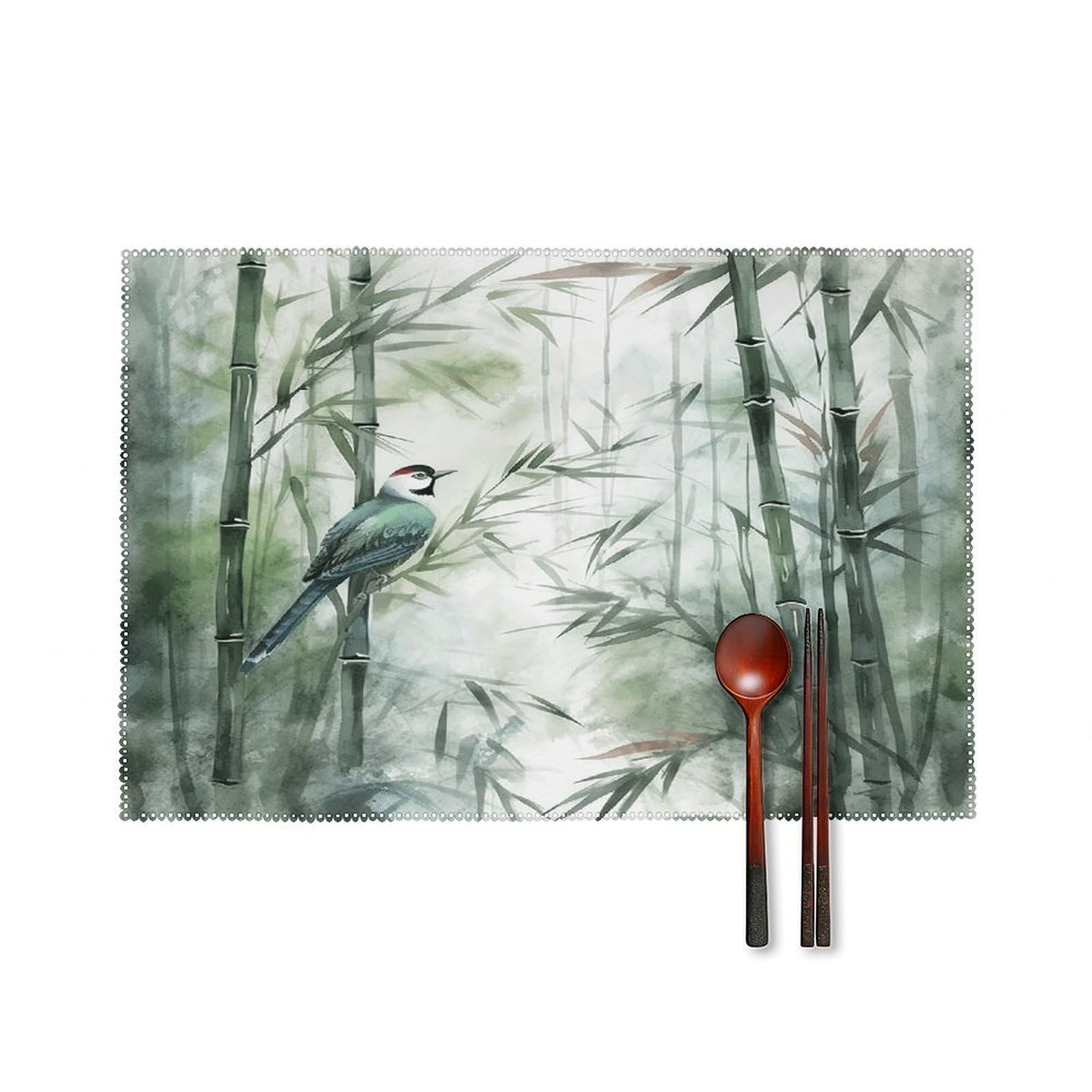 Fekiloot Style Green Bird Painting Placemats Set Of 6,Table Mat