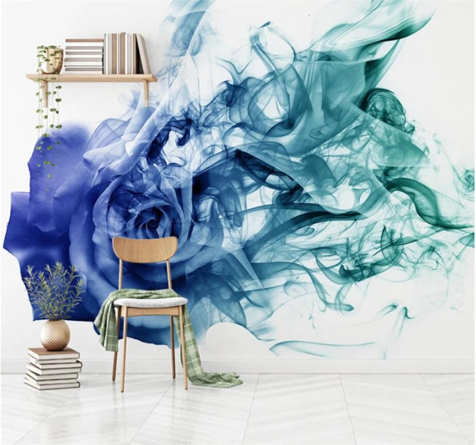 Abstract Creative Blue Mist Rose 3D Wallpaper Easy Install Feature Office Living Room Sofa Bedroom TV Background Wall Decoration-430cm×300cm