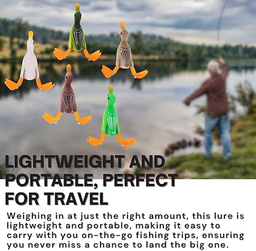 Miniatura 6 de Topwater - Juego de 5 señuelos para pato, diseño realista de pato flotante de goma 3D con ganchos para cebo de pesca de lubina, material ligero y