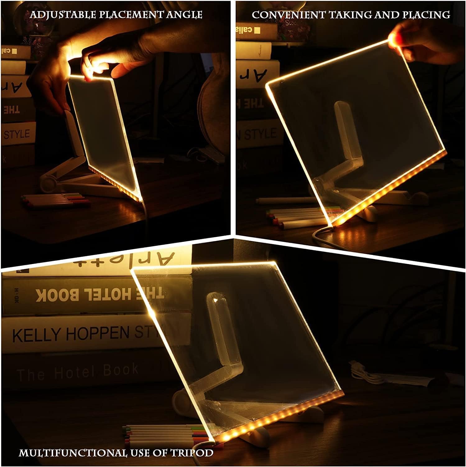 One94Store LED Acrylic Writing Board with 5 Pen & Light – 20x 20 cm DIY 3D Rewritable Message Pad, Personalized Night Lamp & LED Display for Home, Office Desk Decor & Gift — Amazon image 8