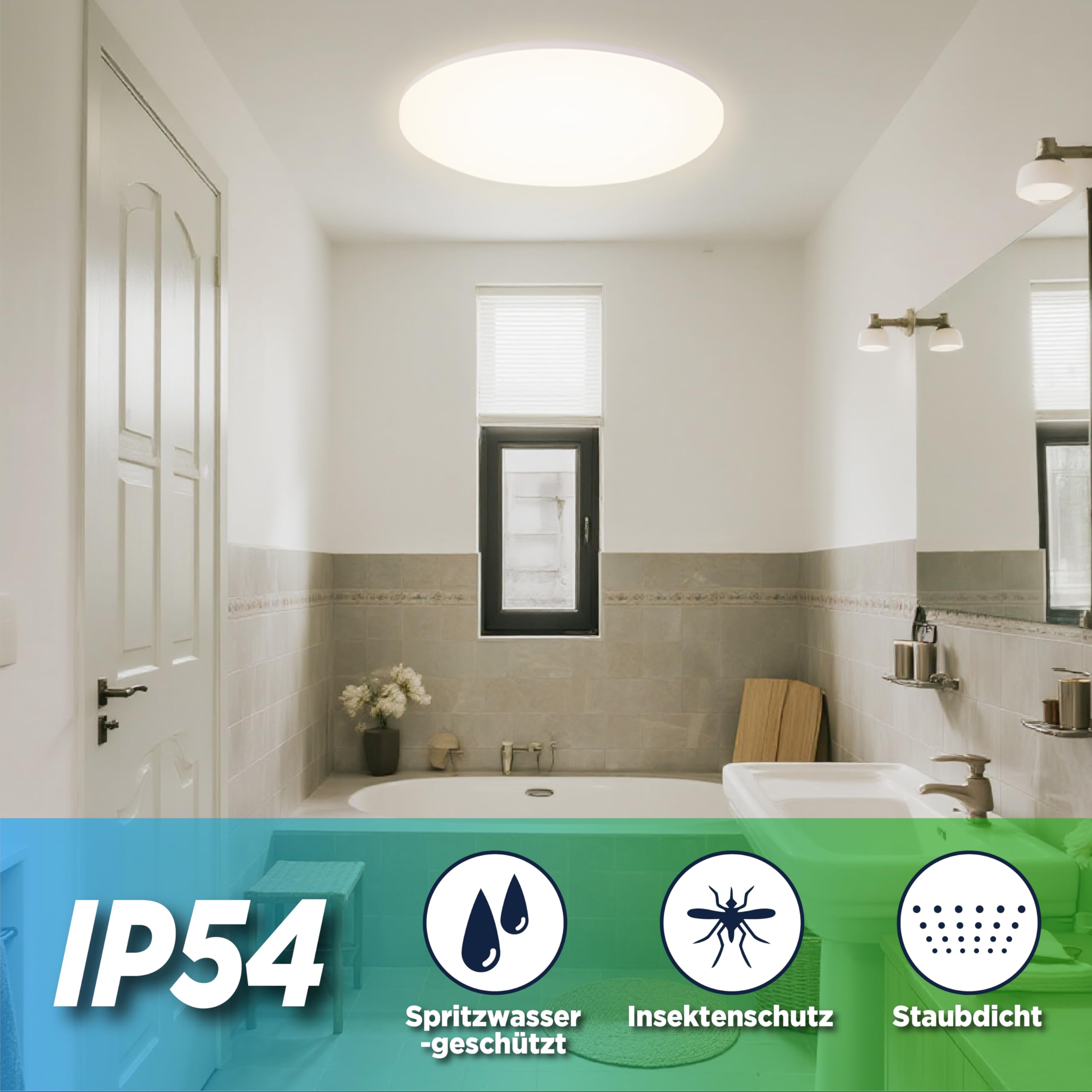 LED Deckenleuchte Φ35cm, IP54 Wasserfest, 195 lm/W 4450LM 24W 4000K Neutralweiß, Rahmenloses Design für Küche, Badezimmer, Wohnzimmer, Flur, Keller und Balkon (mit Energieklasse-B Lichtquelle)