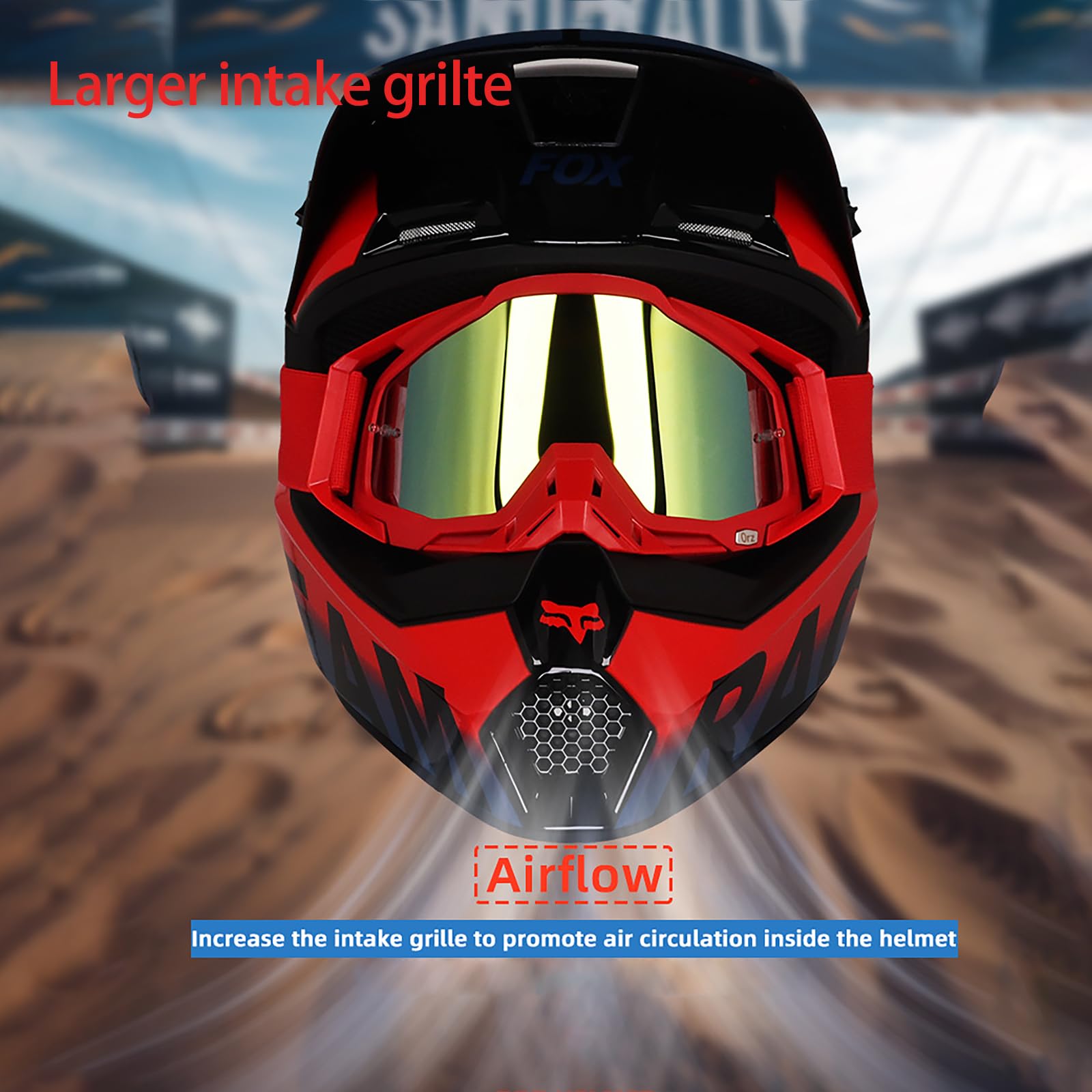 Adulto Casco Da Motocross Set Con Guanti Occhiali Maschera