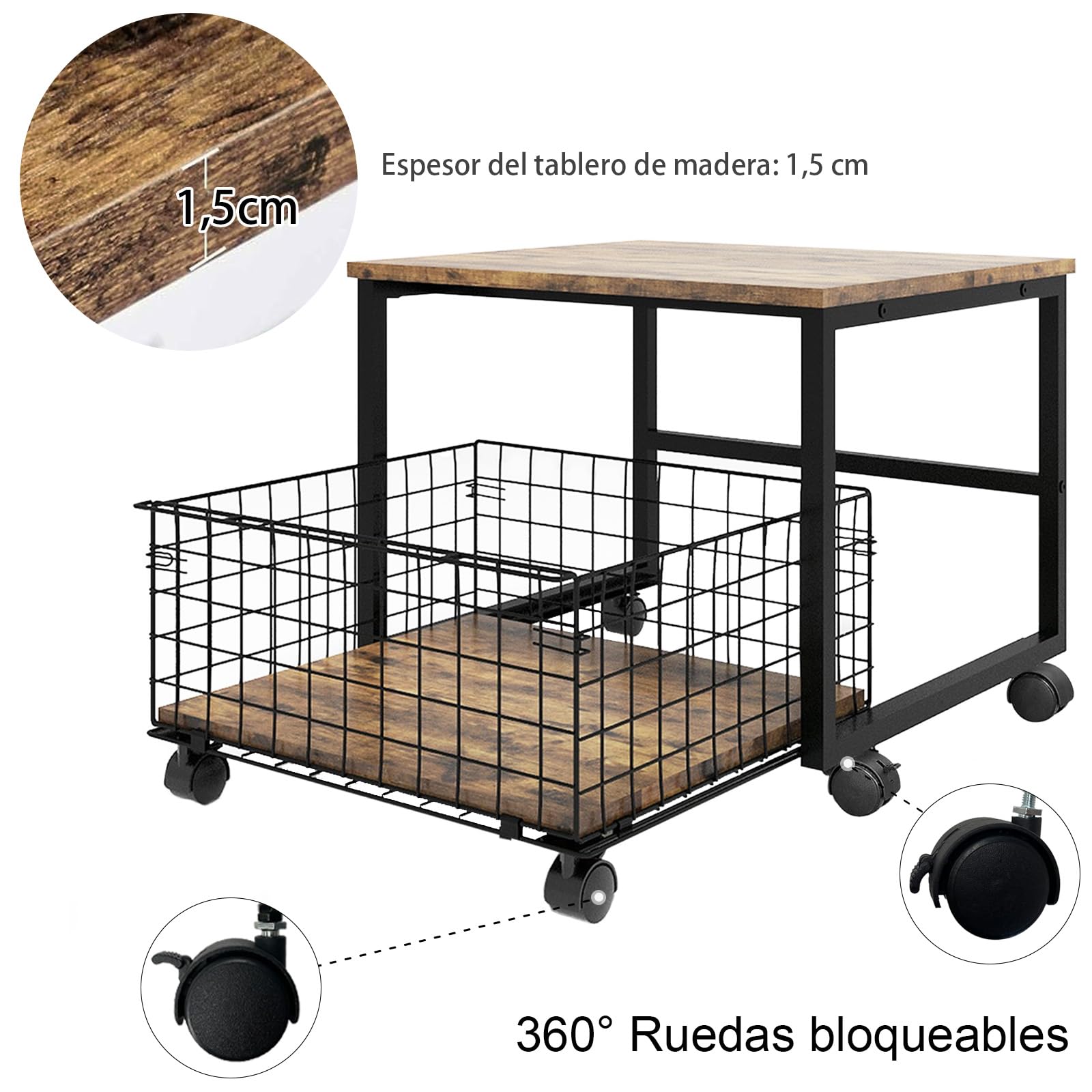 PUNCIA Soporte de Frigorífico con Cesta Metálica Base Móvil para Refrigerador con Ruedas Mueble Congelador Estantería para Nevera con Cesta Extraíble de Almacenamiento para Cocina Salón Oficina Retro
