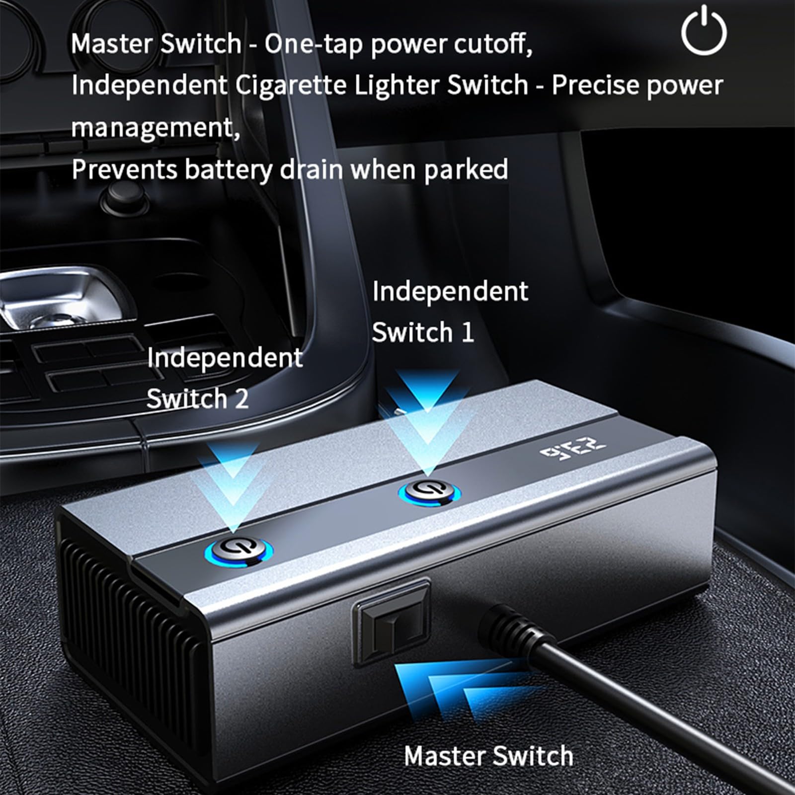 Adaptador de carga de coche 9 en 1 de alta potencia de 120 W con cable USB C retráctil, múltiples puertos para carga rápida PD65 W en Vehi
