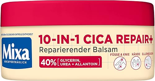 Mixa Urea Balm with 40% Glycerin, Urea and Allatoin, Repairing, Moisturising, for Very Dry, Cracked Skin on Elbows, Knees, Feet & Hands, 10 in 1 Urea Cica Repair+, 150 ml