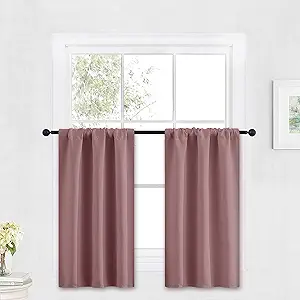RYB HOME Small Curtains Blackout - Privacy Energy Efficiency Mini Curtains for Kids Bedroom RV Camper Windows Trailer Bathroom Kitchen Cabinet Window Tiers, W 29 x L 36, Dusty Rose, 2 Panels