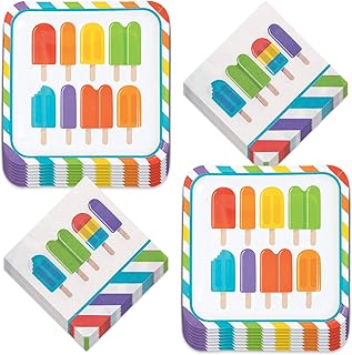 Ice Pop Party Summer Popsicle Dinner Plates and Luncheon Napkins - for Summer Parties and Birthday, 4th of July, or Pool Party (Serves 16)