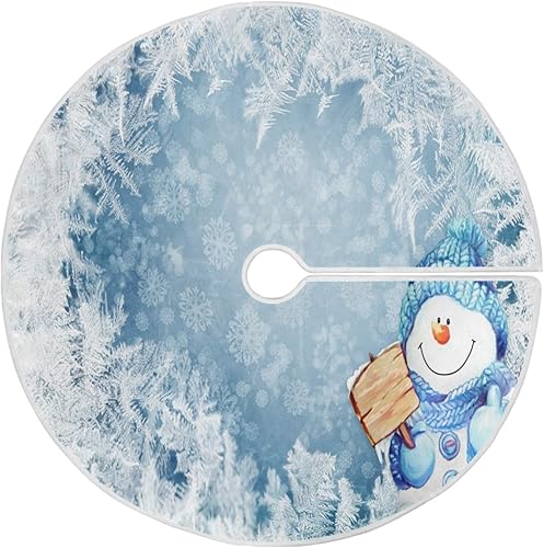 Falda de árbol de Navidad con estampado de muñeco de nieve azul, para suministros de fiesta de Navidad, decoración de tapete grande para árbol de
